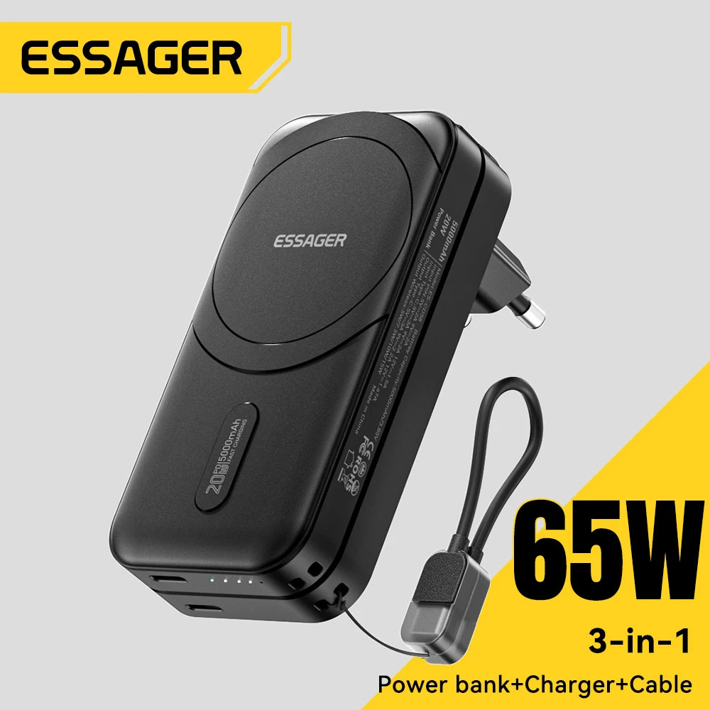 ESSAGER 3-v-1 magnetna 65W GaN polnilna baterija 5000 mAh