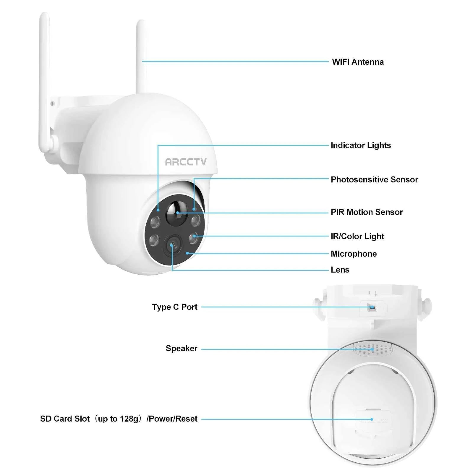 ARCCTV 2K Solar Wifi Camera Color Night Vision Security Surveillance Camera Outdoor Wireless Motion Detection HD Two Way Audio - Limetastore