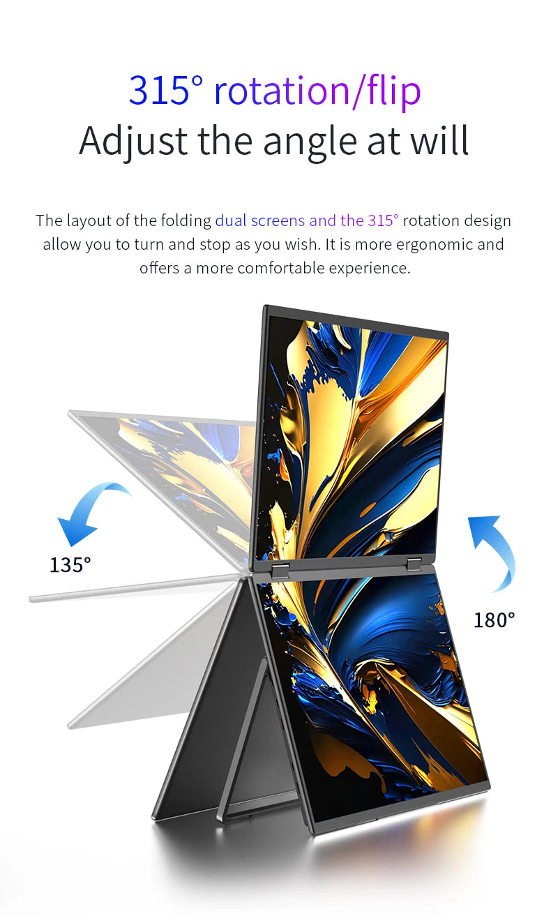 Sibolan 15.6 inch 4K Dual Screen Portable Monitor 60Hz Laptop Screen Extender Stackable Foldable Metal Material Triple Monitor - Limetastore