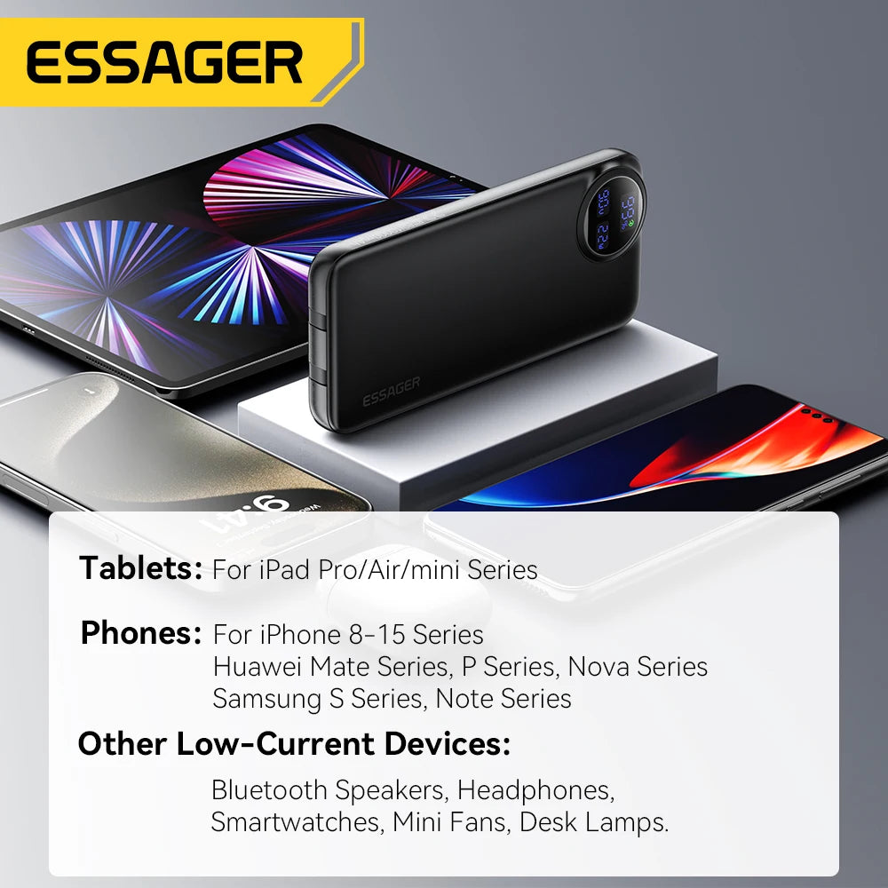 ESSAGER 30000mAh Power Bank 22.5W PD hitro prenosno polnjenje
