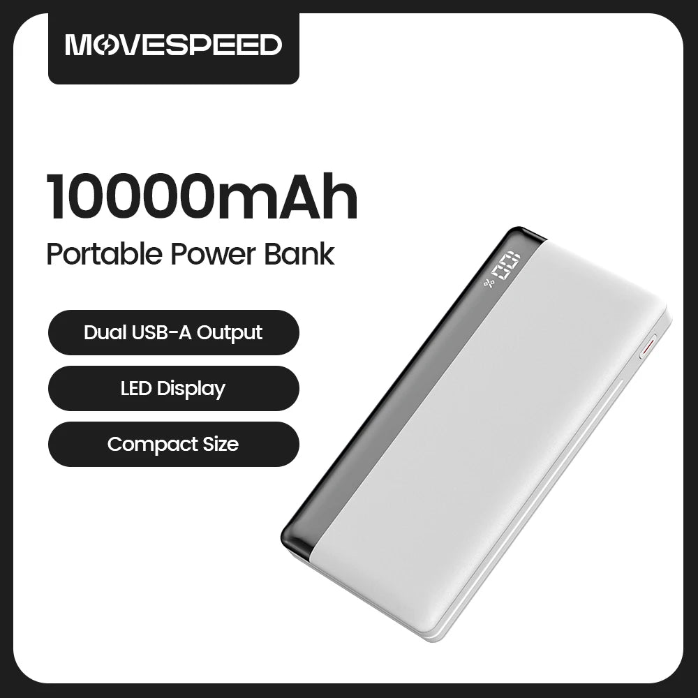 MOVESPEED K10 Power Bank 10000mAh Dual USB A Ports Fast Charging External Large Battery for iPhone 15Pro Samsung S23 Xiaomi 14