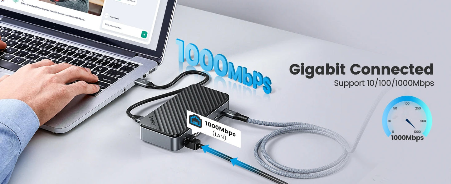 Priklopna postaja ORICO USB-C z ohišjem M.2 NVMe/SATA SSD (10 Gb/s), hladilni ventilator