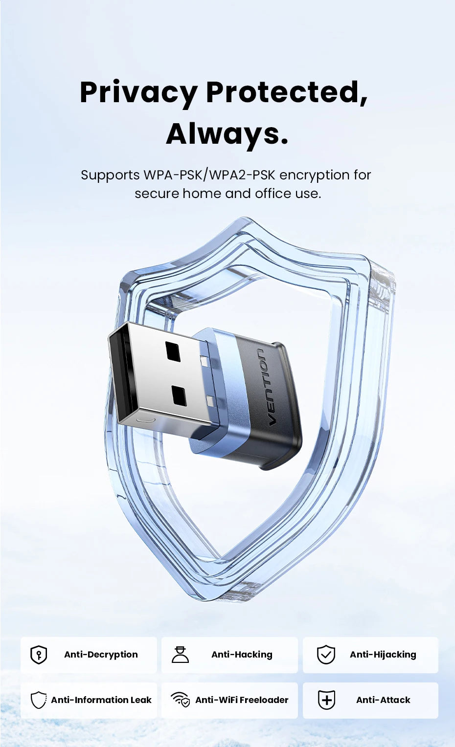 Vention WiFi 6 AX900 USB adapter | Dvopasovni 2,4/5 GHz brezžični ključek za osebni računalnik in prenosnik z operacijskim sistemom Windows
