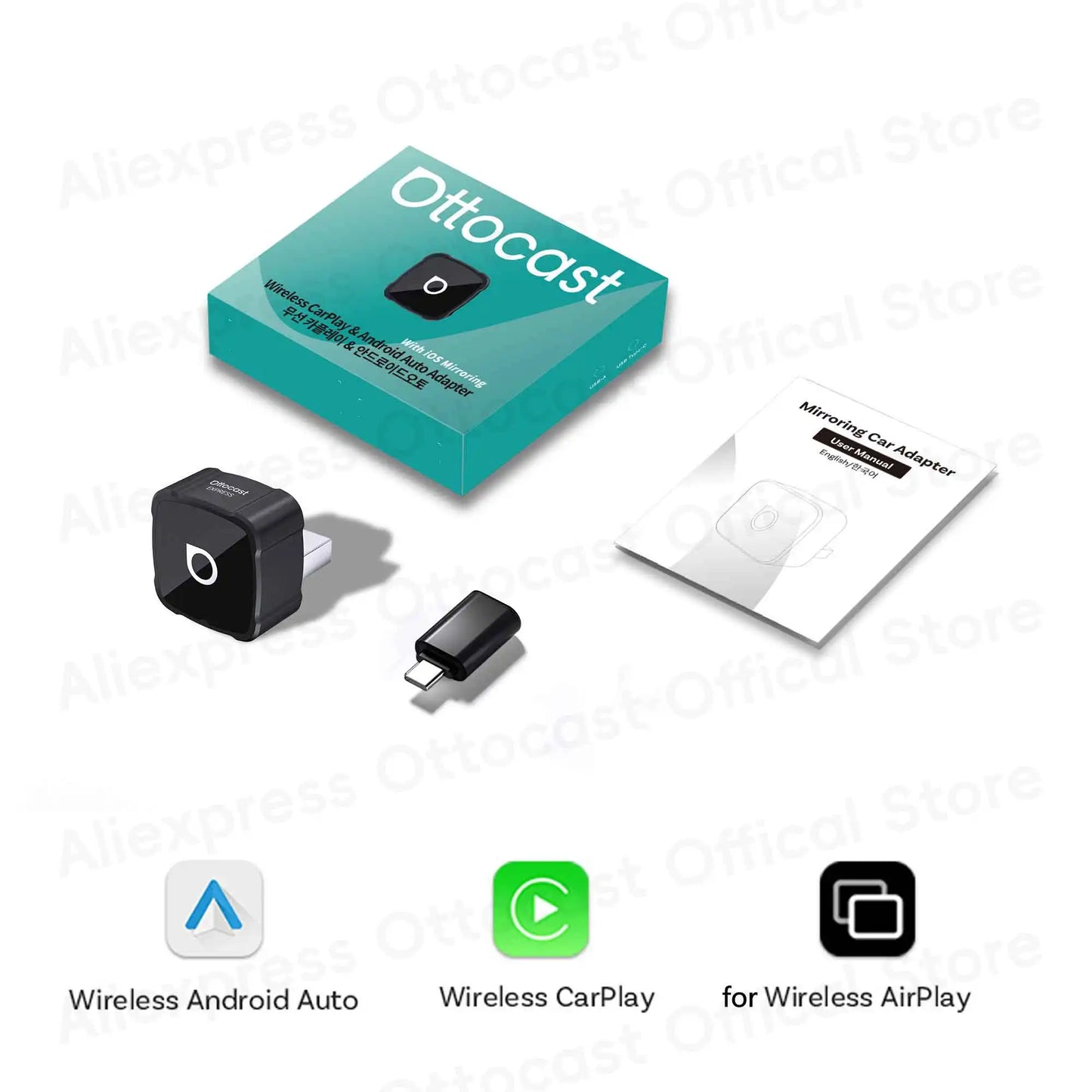 OTTOCAST 3‑in‑1 Mini Air Dongle Wireless CarPlay Adapter