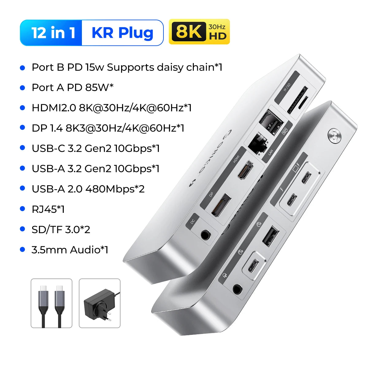 ORICO Thunderbolt 4 USB-C priklopna postaja z 8K30Hz HDMI, USB 3.2 Gen2 zvezdiščem in razdelilnikom Type-C
