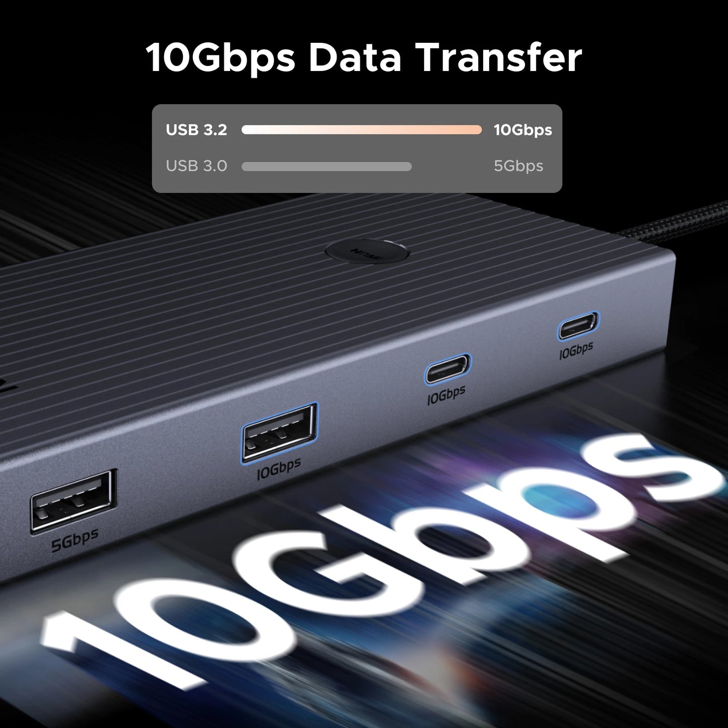 UGREEN 10Gbps USB-C zvezdišče s HDMI 4K60Hz, gigabitnim RJ45, PD100W, SD/TF in USB-A/C priključki