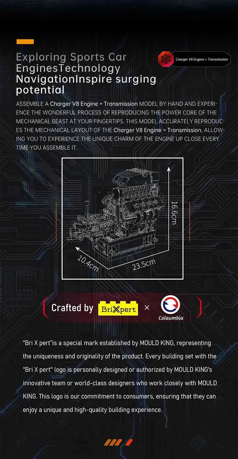 Mould King 10225 Motorized V8 Engine Building Set | Technical Car Engine Toy - Limetastore