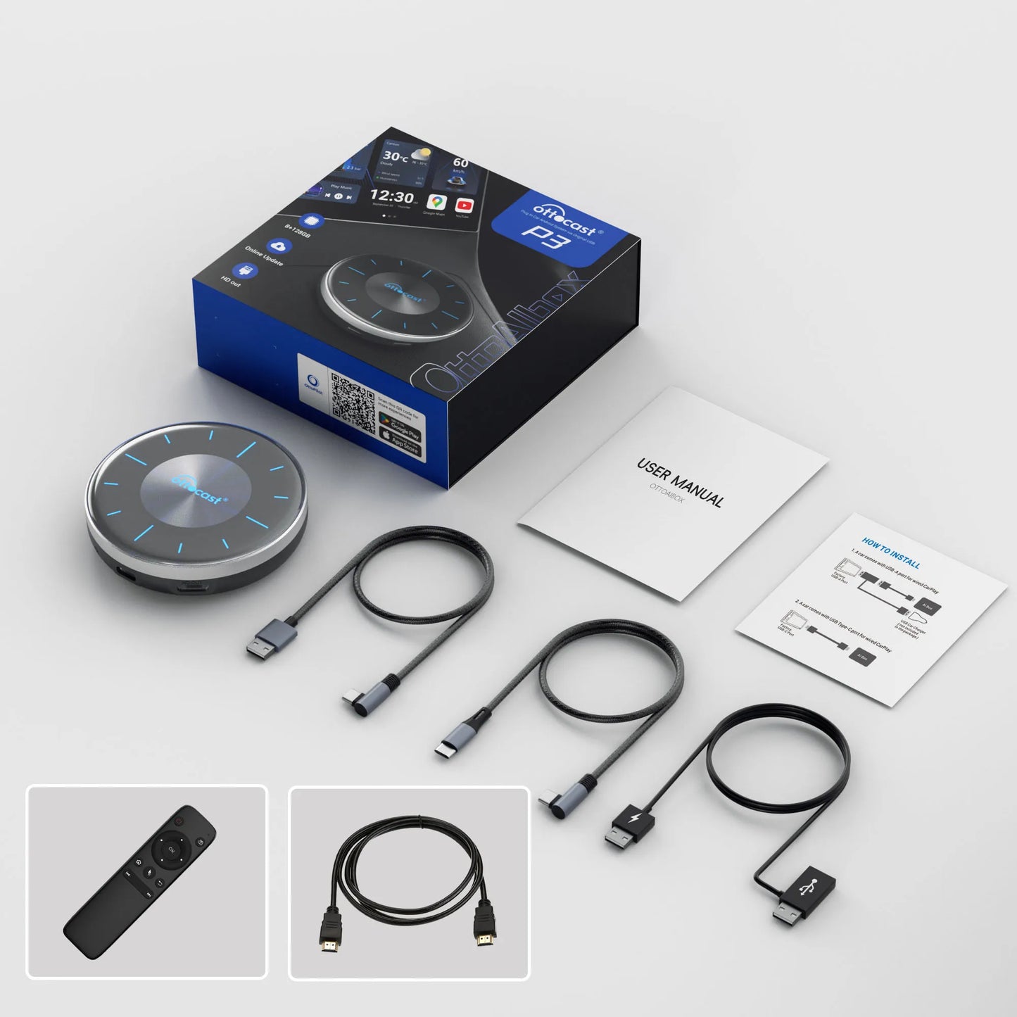 OTTOCAST OttoAiBox P3 Android 13 Brezžični CarPlay AI Box
