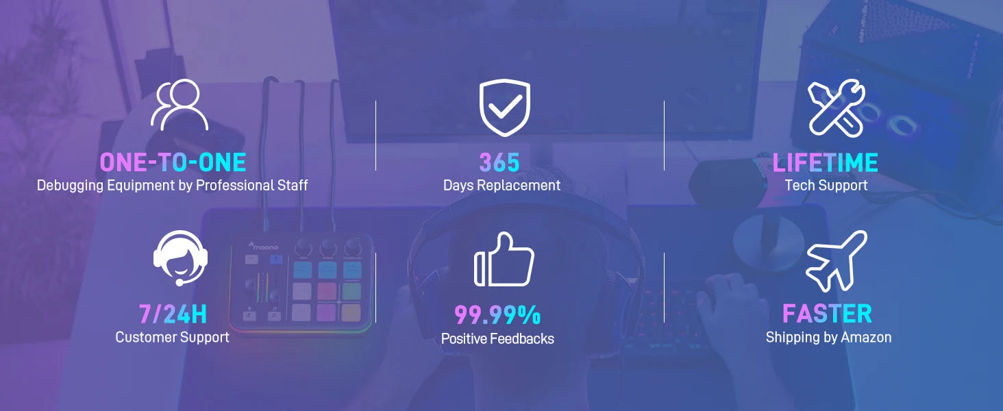 Maono G1 NEO – Igralni zvočni vmesnik | 4-kanalni mešalnik, učinki po meri, RGB osvetlitev, XLR vhod za pretakanje in podcasting