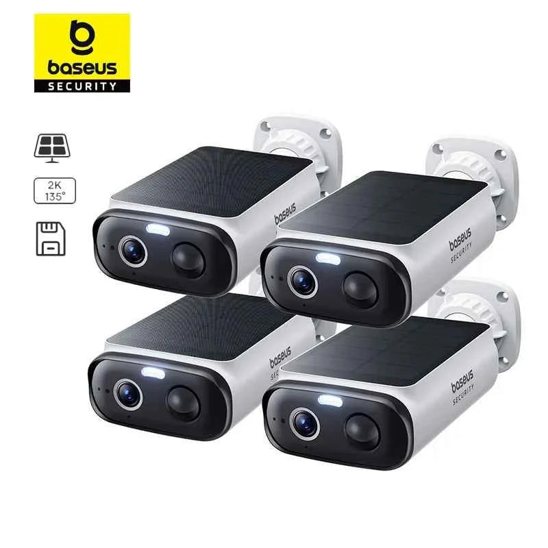 Baseus Security S1 Lite Wireless Outdoor Camera 4-Cam Solar Security Camera 2K Clarity With Power 135°FOV IP67 512GB Wifi Camera - Limetastore