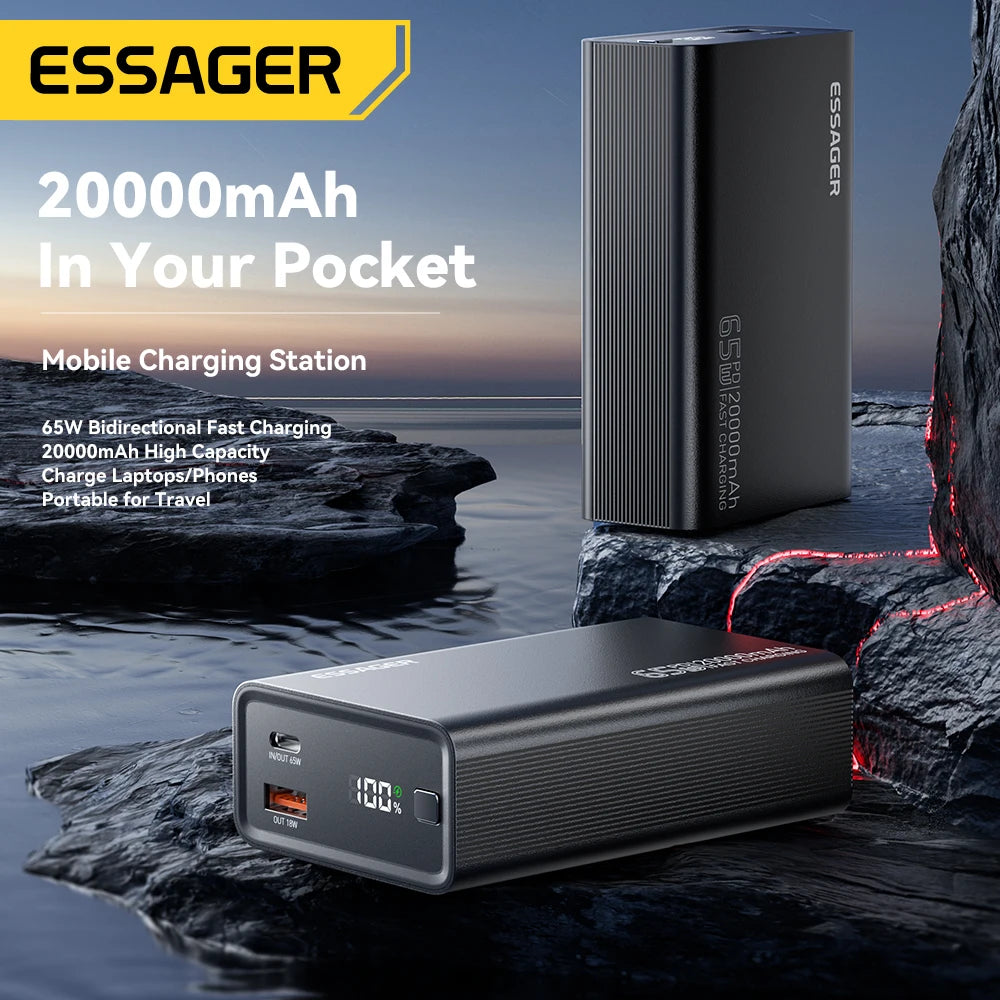 ESSAGER 20000 mAh prenosna baterija 65 W PD za iPhone 17 MacBook