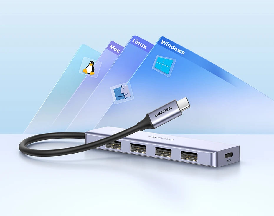 UGREEN USB‑C v USB 3.0 zvezdišče | 4-vratni visokohitrostni razdelilnik za MacBook, iPad in Samsung