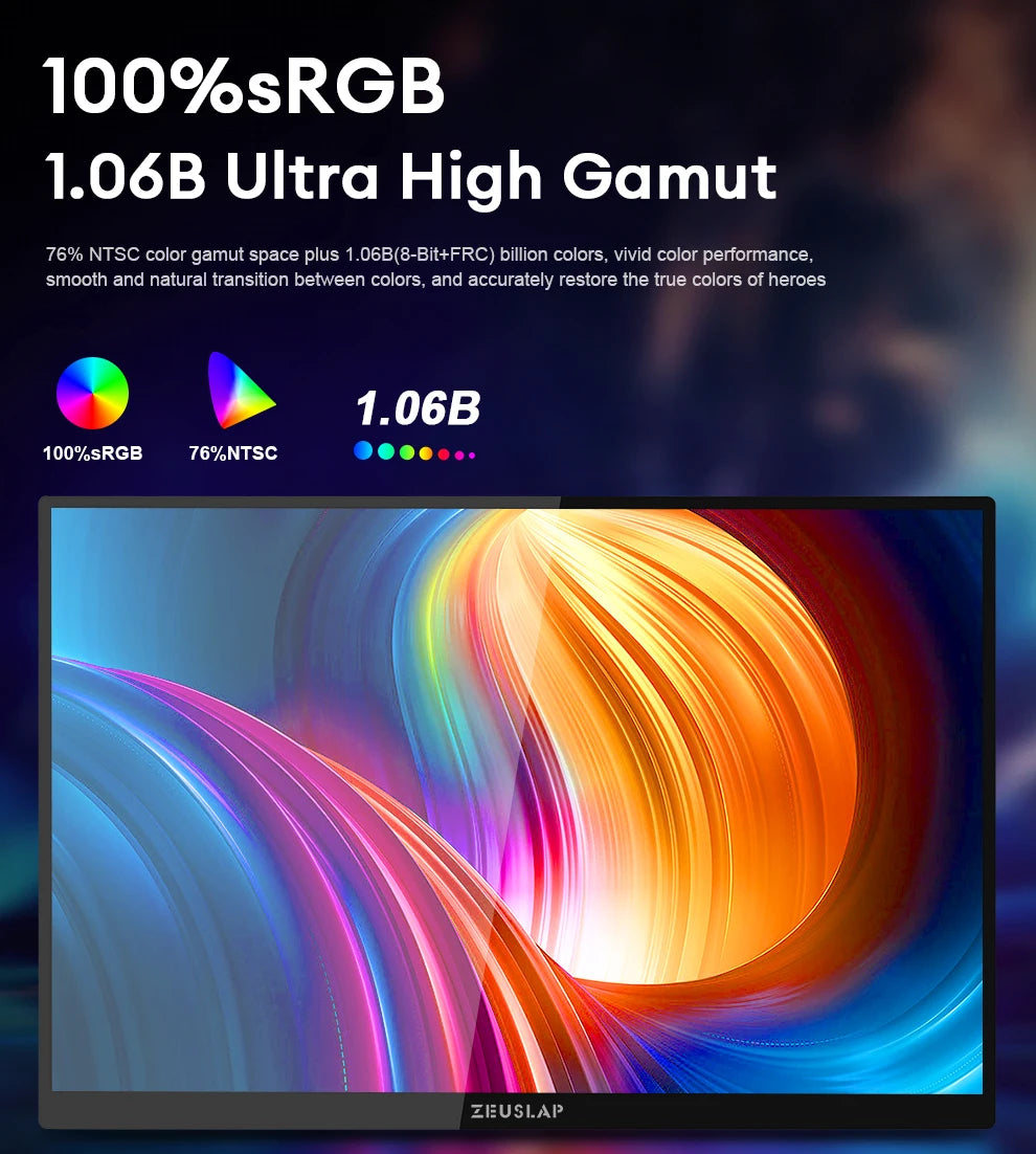 ZEUSLAP 16" 2.5K 144Hz Touch Portable Monitor | 2560×1600, 100% sRGB, 500 nits