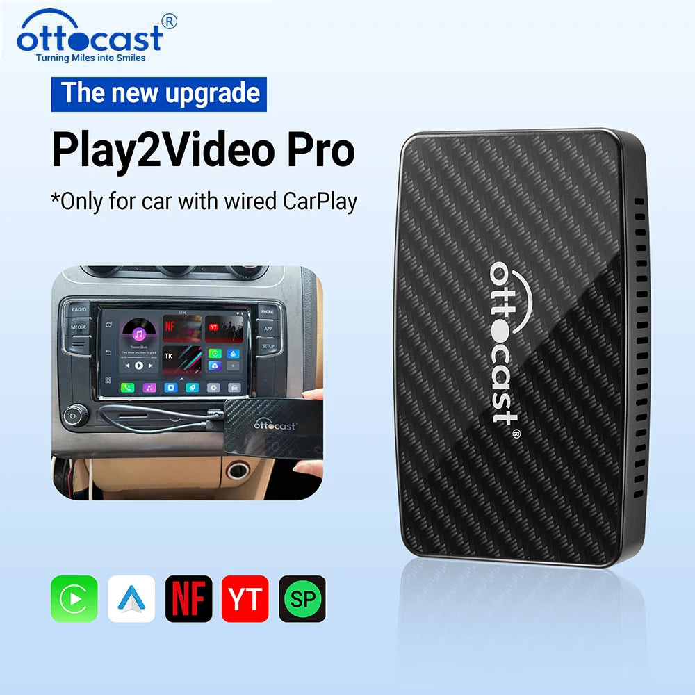 OTTOCAST Play2Video Pro Wireless CarPlay & Video AI Box