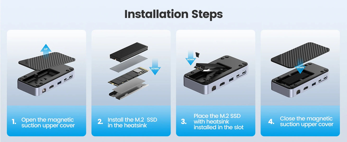 ORICO USB‑C Hub with Cooling Fan, M.2 NVMe/SATA SSD Enclosure