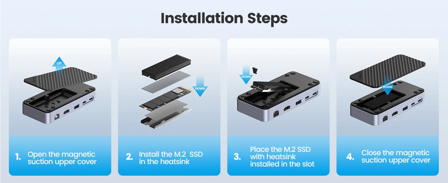 Priklopna postaja ORICO USB-C z ohišjem M.2 NVMe/SATA SSD (10 Gb/s), hladilni ventilator