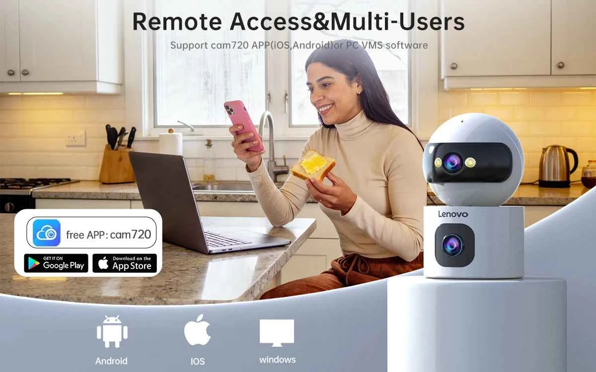 Lenovo 4K PTZ WiFi Camera Dual Lens Home Indoor CCTV Surveillance Camera Auto Tracking Security Protection Smart Baby Monitor - Limetastore