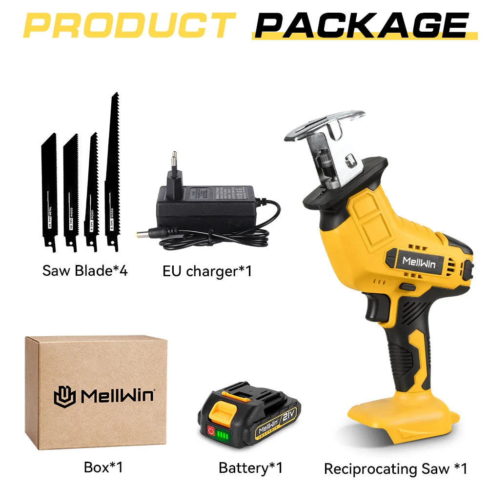 MELLWIN Cordless Electric Reciprocating Saw Multifunction Cut Saw Metal Wood PVC Pipe Cutting Tool For Makita 18VBattery Pin - Limetastore