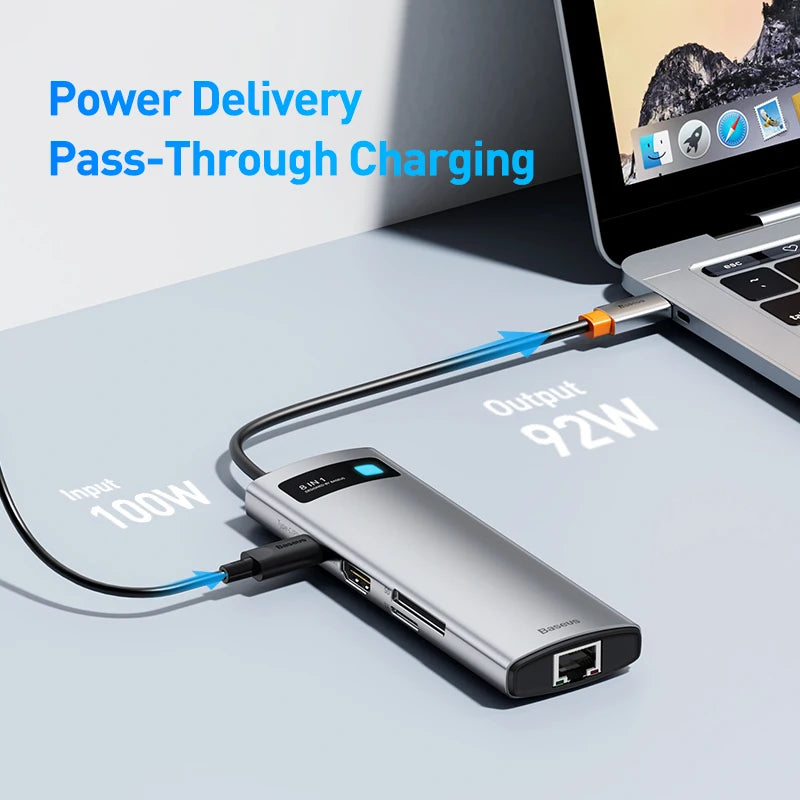 Baseus USB-C Hub | HDMI 4K, USB 3.1 10Gbps, RJ45 Ethernet, SD/TF priklopna postaja za MacBook