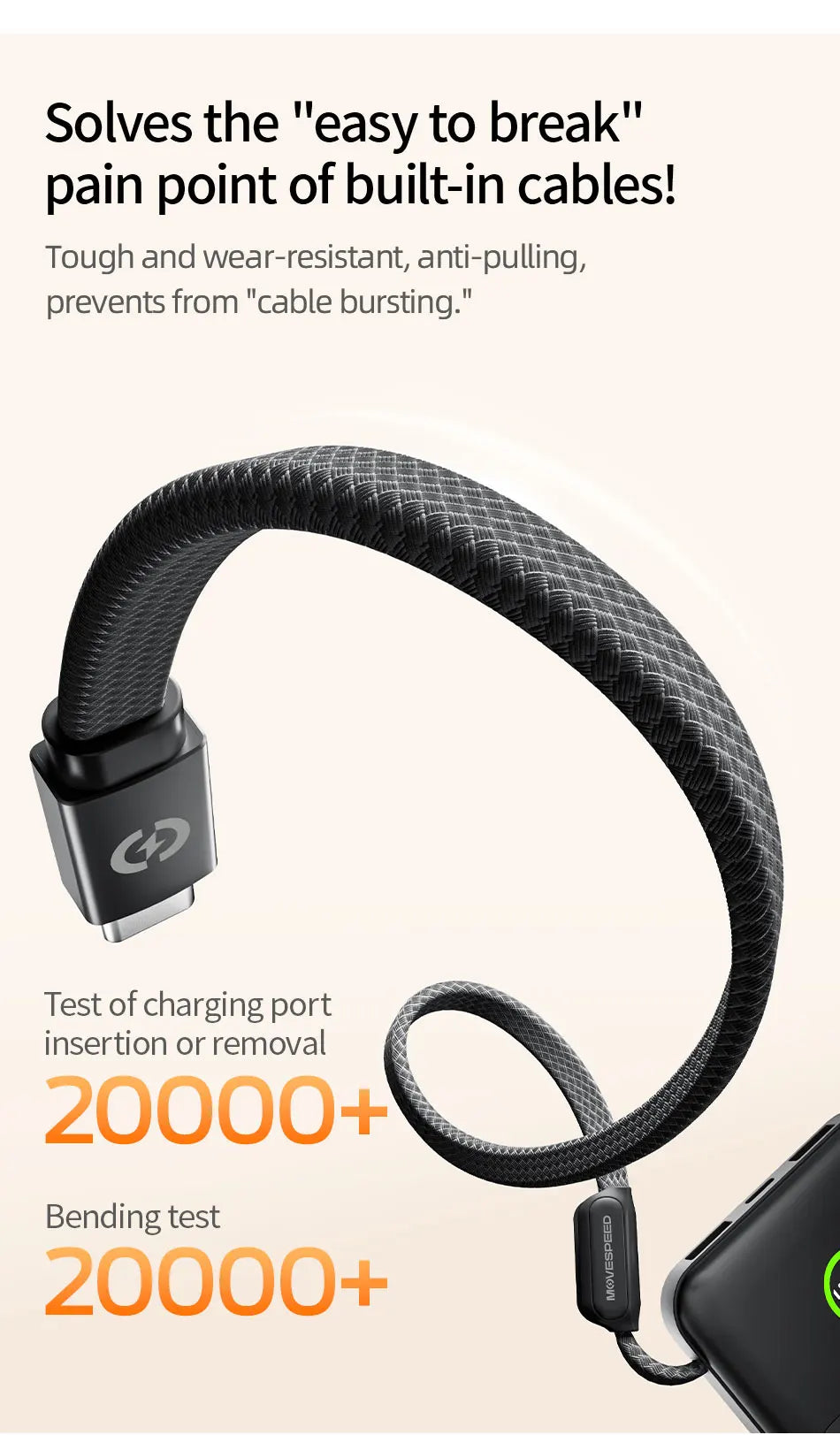 MOVESPEED P19 prenosna baterija 10000 mAh z vgrajenim kablom USB-C