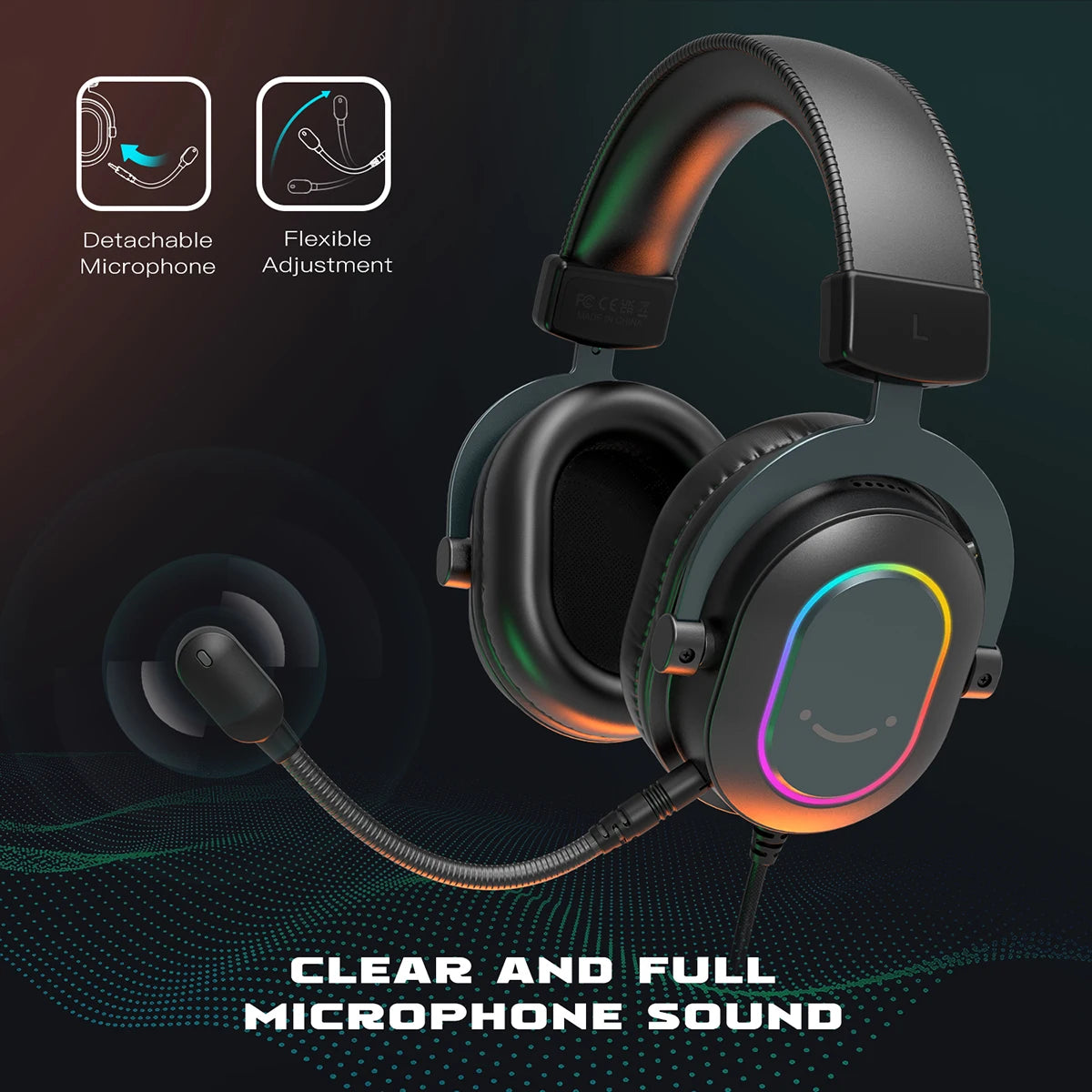 FIFINE H6 Dynamic RGB Gaming Headset – 7.1 Surround Sound, Detachable Mic, 3 EQ Modes for PC/PS4/PS5
