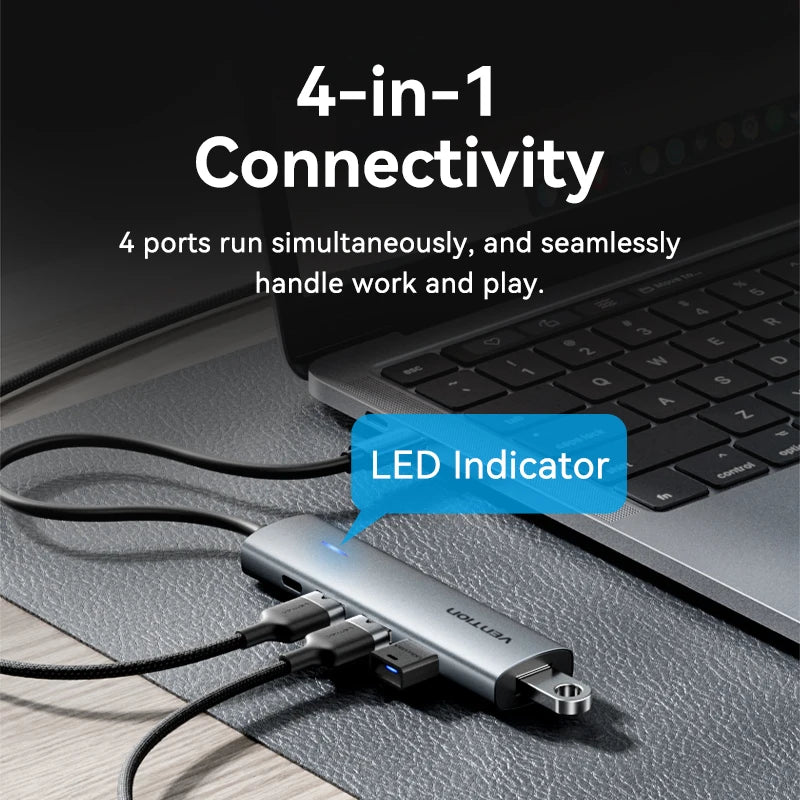 Vention USB-C v USB-A zvezdišče s 4 priključki | Visokohitrostni razdelilnik USB 3.0 za MacBook in prenosnike