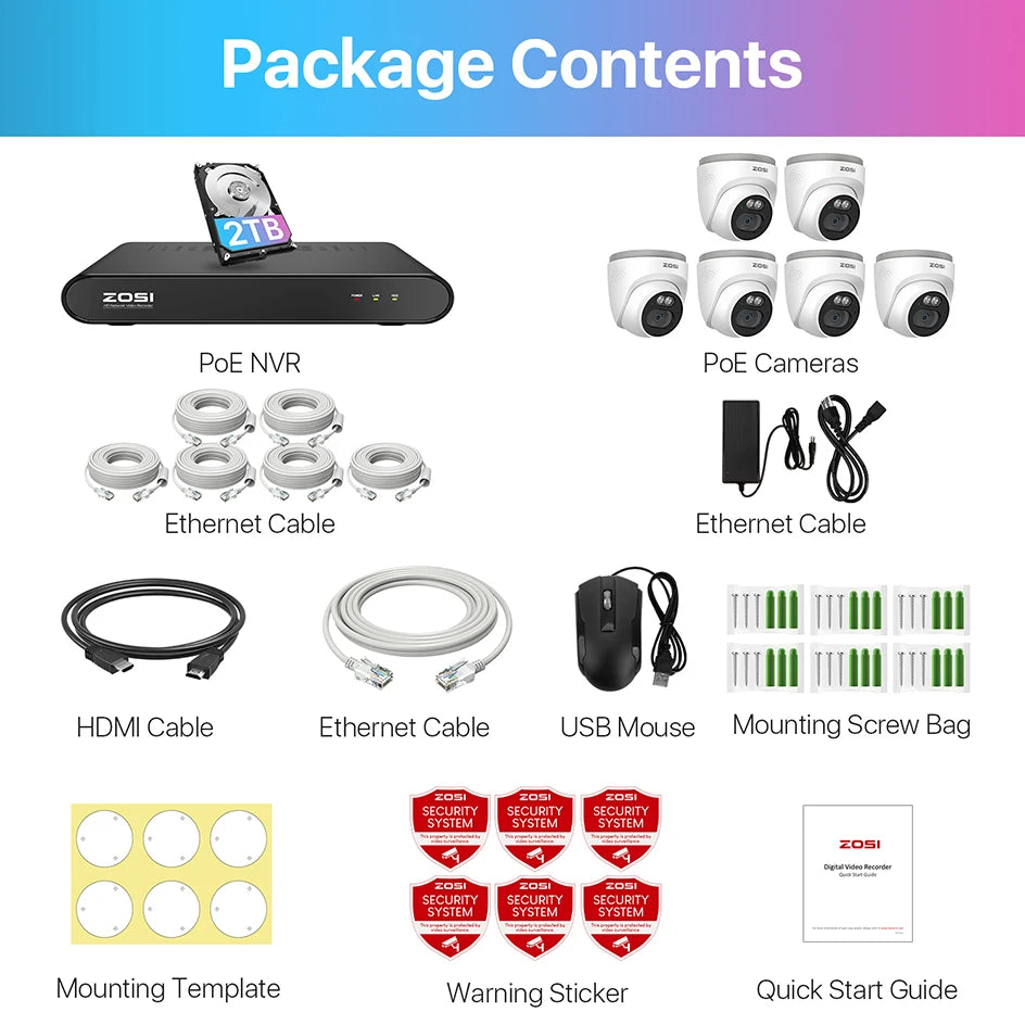 ZOSI 3K 5MP PoE Security Camera System – 8CH NVR with 4MP Outdoor Dome IP Cameras