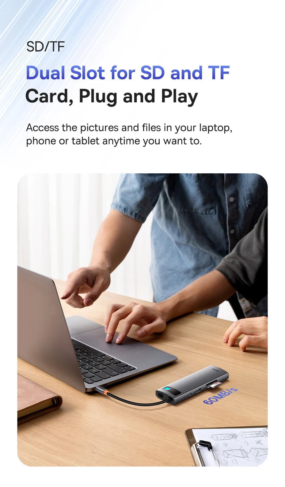 Baseus USB-C Hub | HDMI 4K, USB 3.1 10Gbps, RJ45 Ethernet, SD/TF priklopna postaja za MacBook