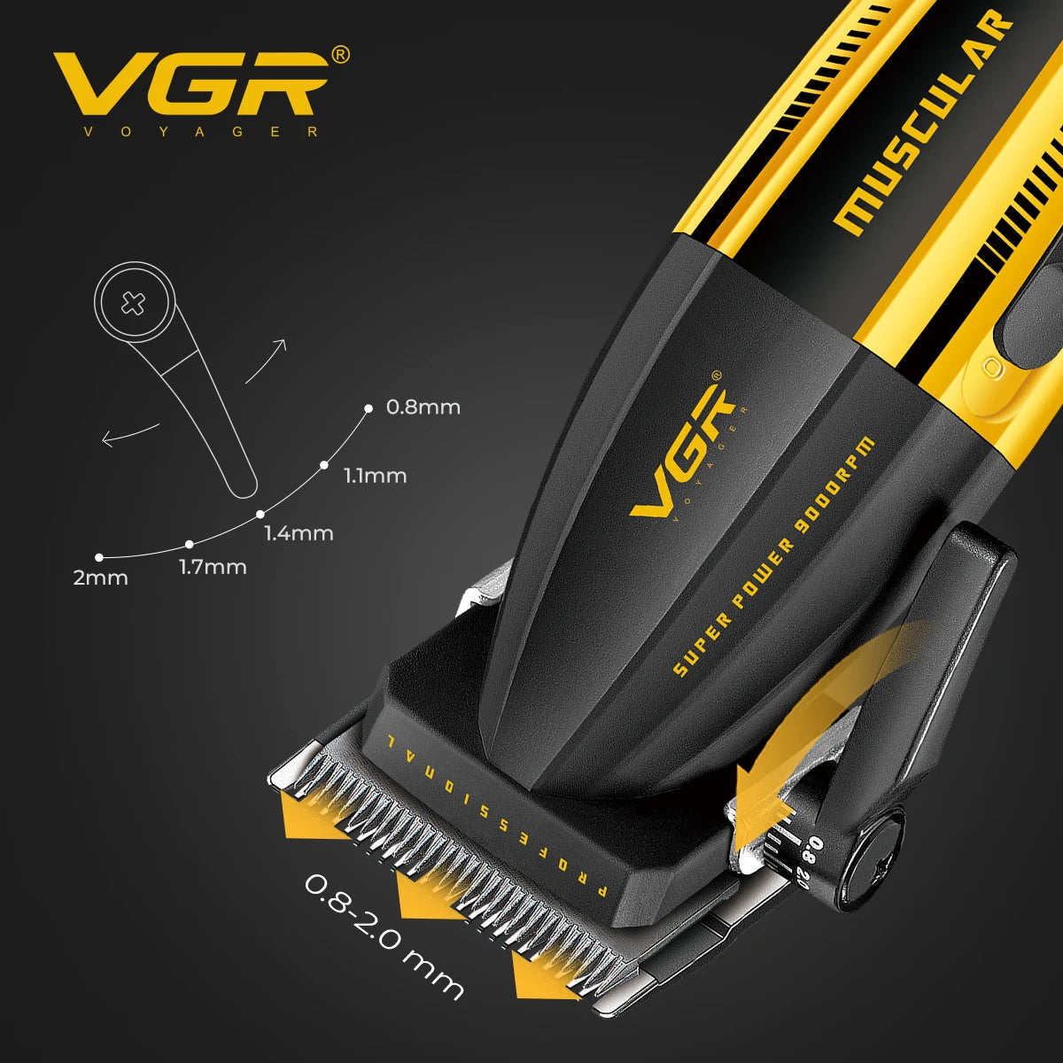 VGR V-285 Professional Hair Clipper – 9,000 RPM, 150-Min Runtime, 6 Combs