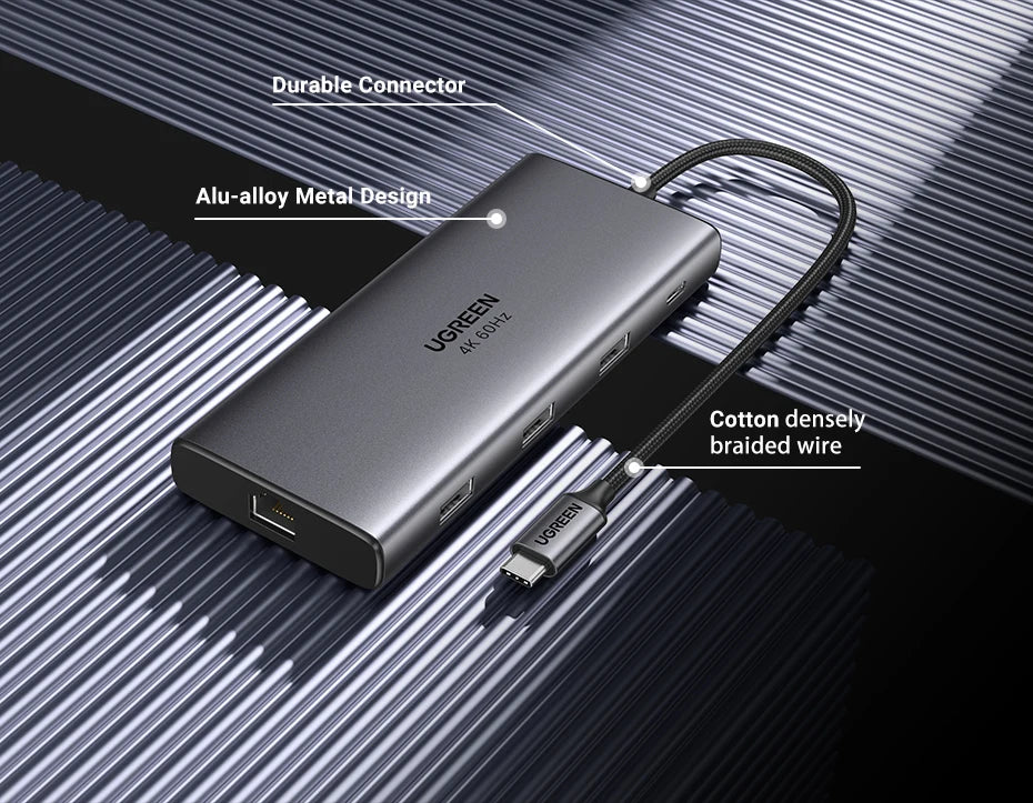 UGREEN 9-v-1 USB-C Hub s 4K60Hz HDMI, 10Gbps USB-vrati, gigabitnim Ethernetom, PD100W
