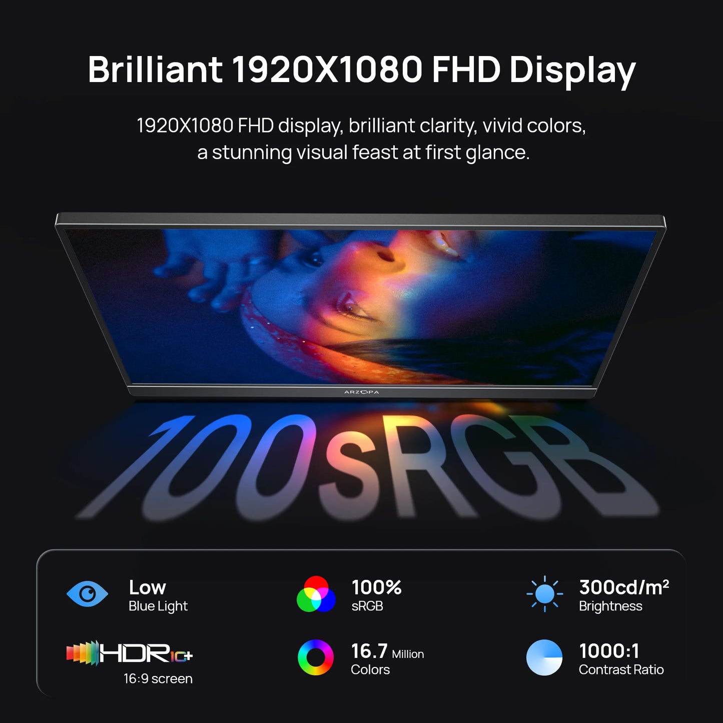 ARZOPA Z1C 16.1" Portable Monitor | 1080P FHD, 100% sRGB, IPS, USB‑C & Mini HDMI