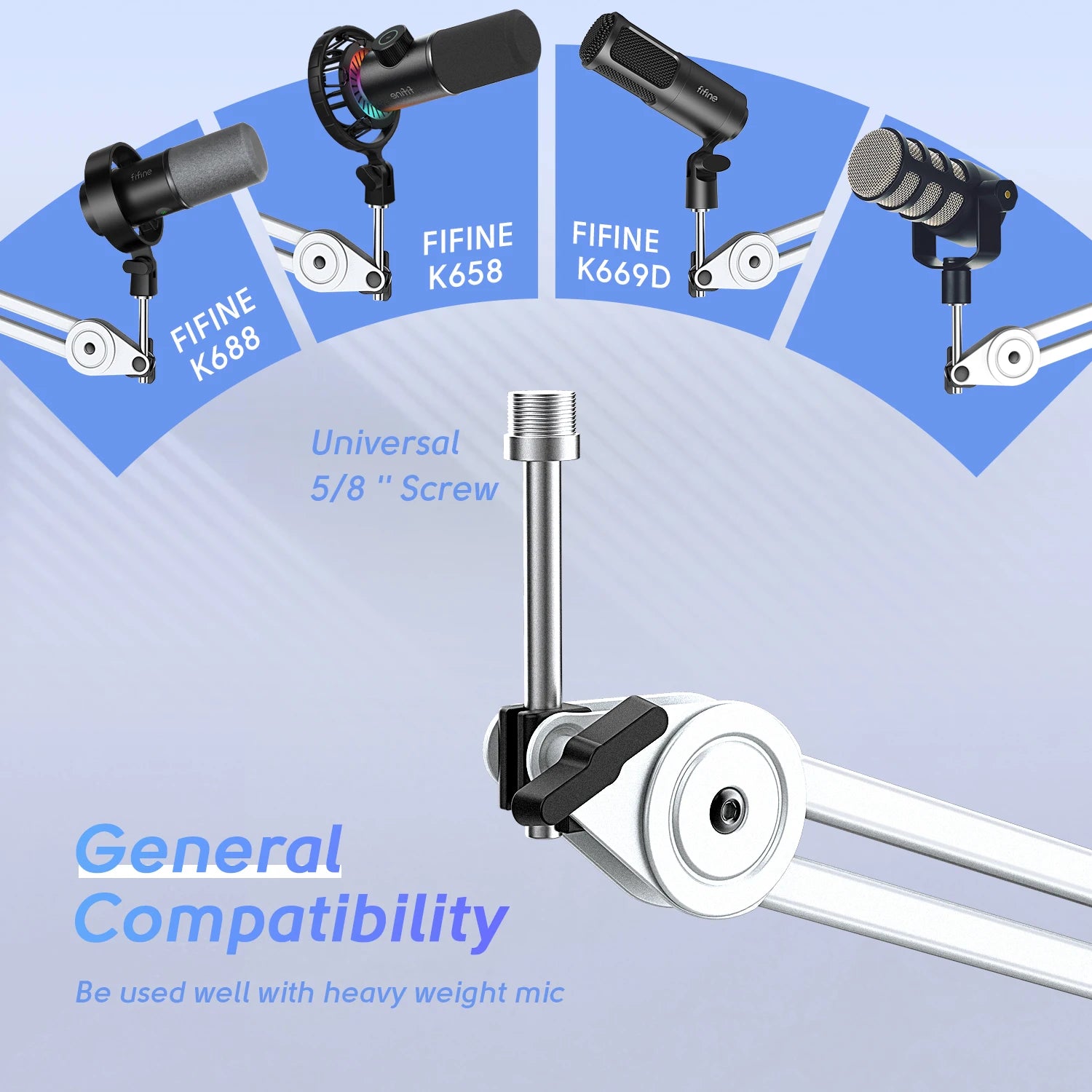 FIFINE BM63W White Heavy-Duty Microphone Boom Arm | Adjustable Articulated Stand
