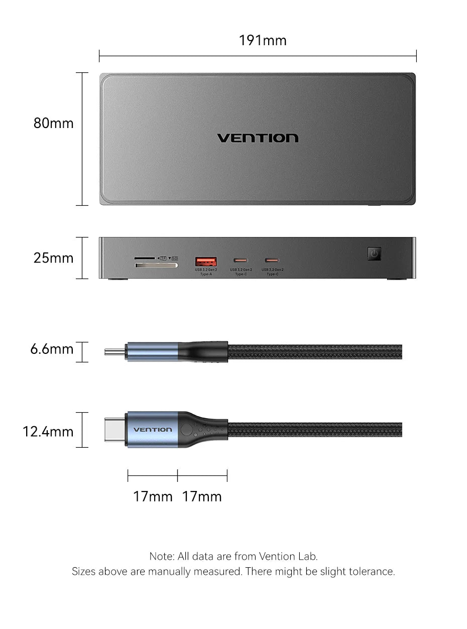 Vention USB‑C DisplayLink 11‑in‑1 Dock | 4K60Hz HDMI + DP, MST, USB 3.2, RJ45 for MacBook