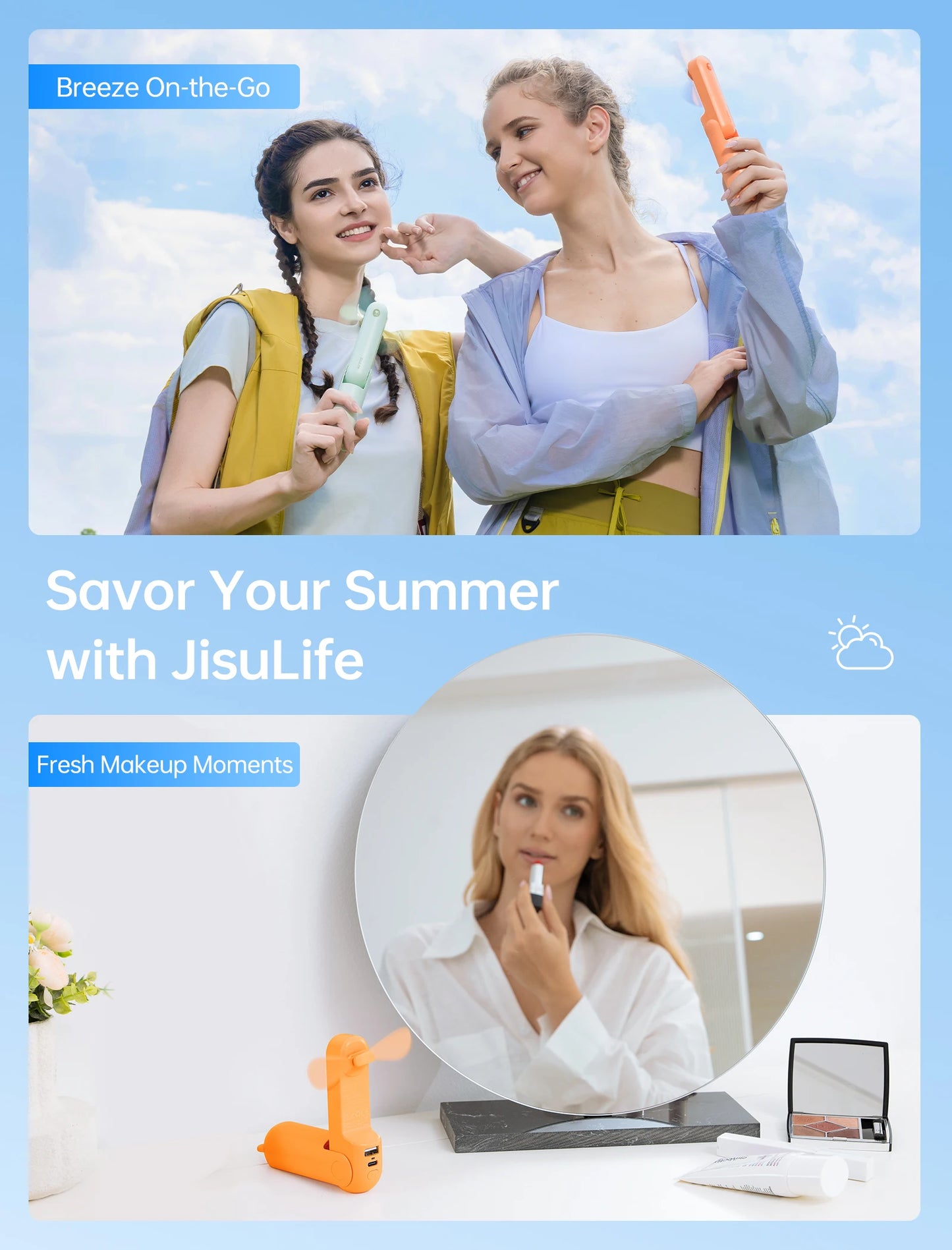 JISULIFE F8 nova barvna serija 3-v-1 ročni ventilator – 4800 mAh prenosni žepni ventilator
