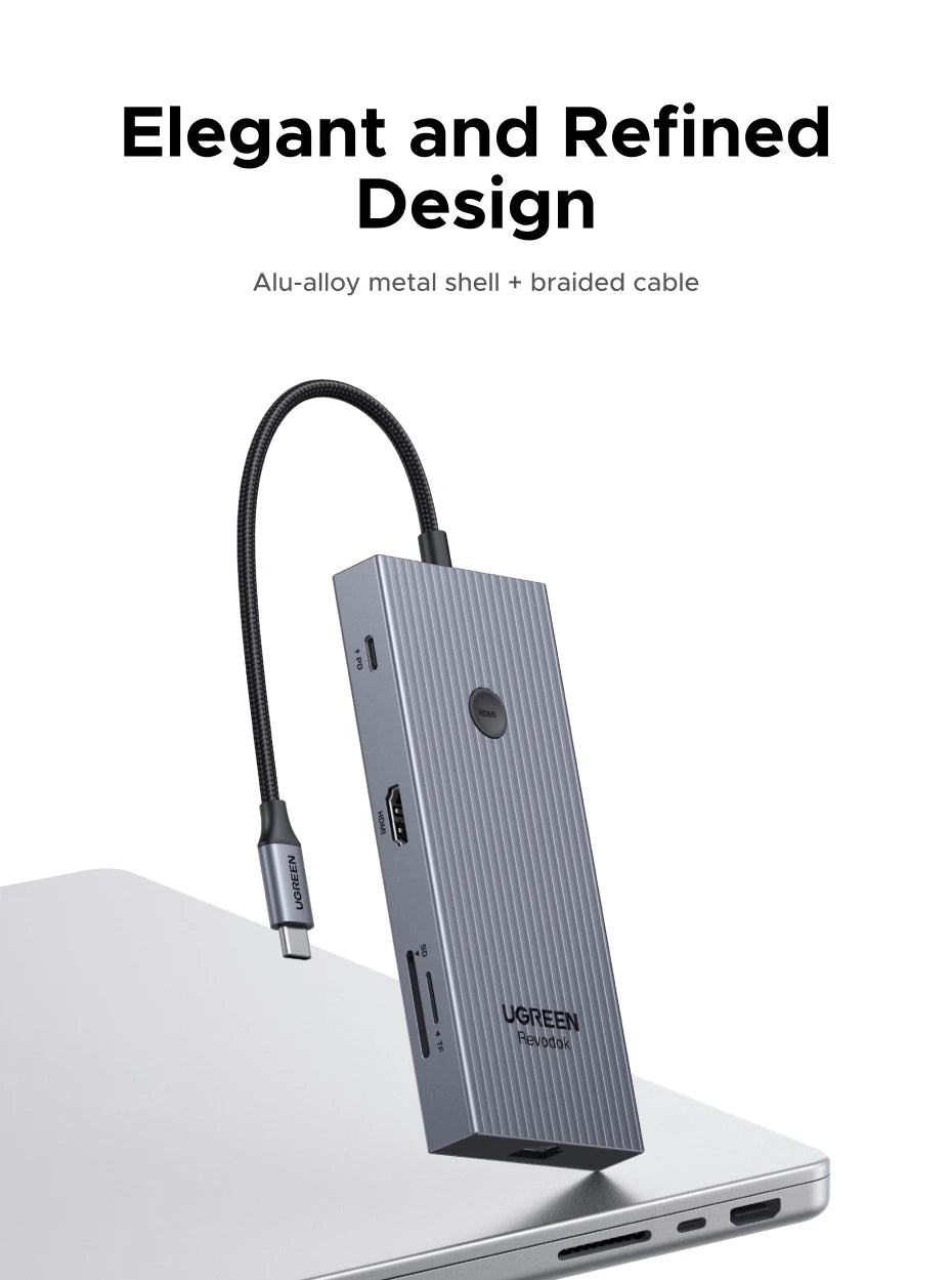 UGREEN 10Gbps USB-C zvezdišče s HDMI 4K60Hz, gigabitnim RJ45, PD100W, SD/TF in USB-A/C priključki