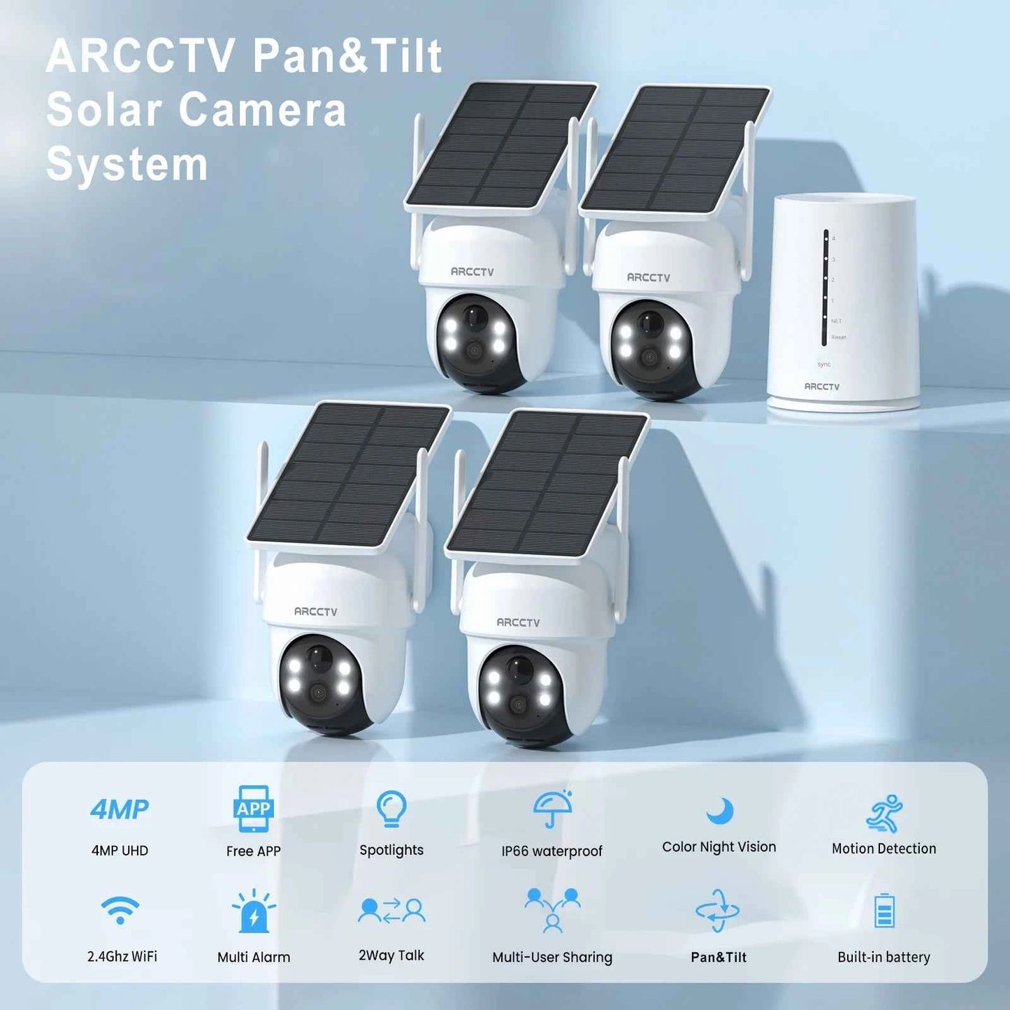 ARCCTV 4MP Wifi Solar Camera Kit Outdoor Wireless Security Surveillance Camera Set Siren Alarm Humanoid Detection Two Way Audio - Limetastore