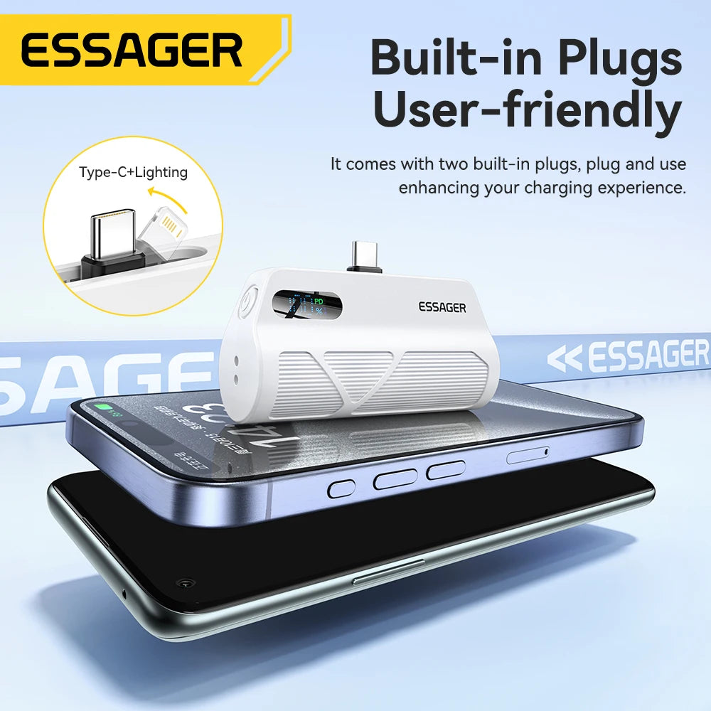 ESSAGER Mini kapsula prenosna baterija 5000 mAh 20 W PD hitro polnjenje