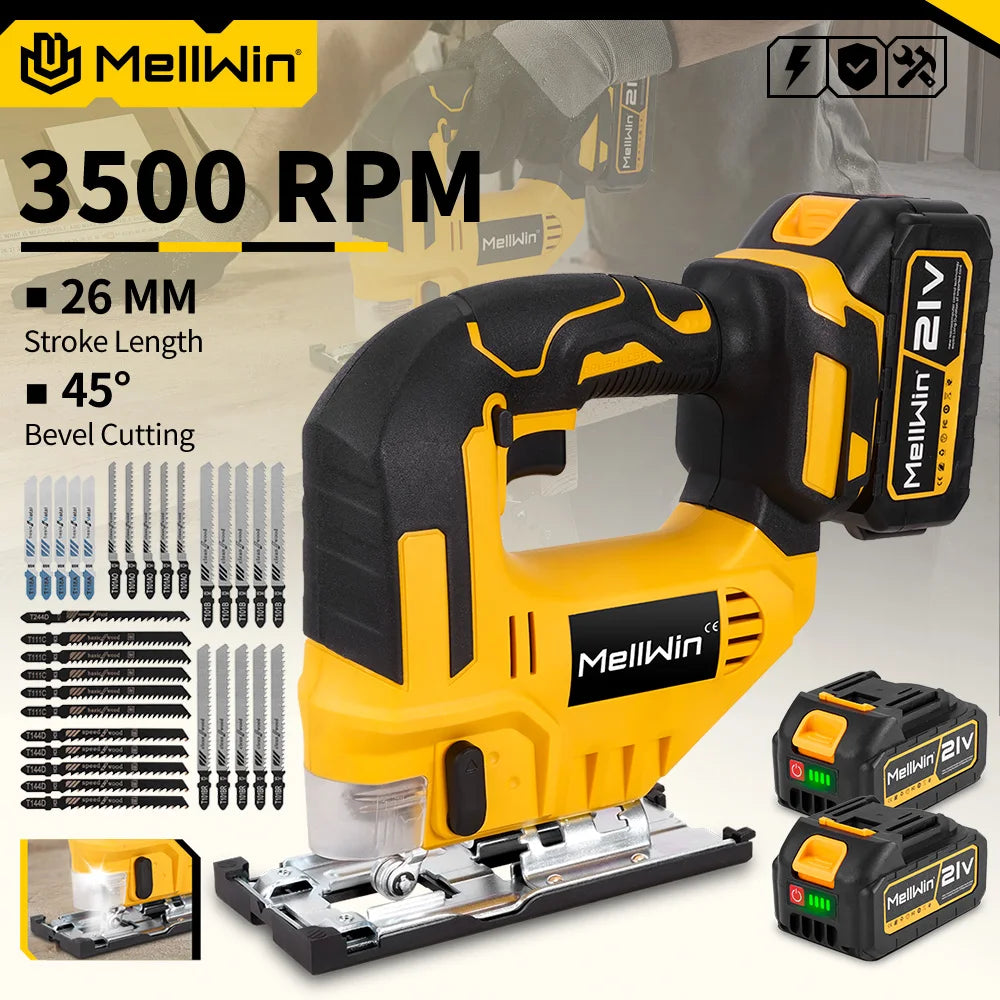 MELLWIN 3500RPM Cordless Electric JigSaw 31 Blade Wireless Curve Saw Multi-function Woodworking Tool For Makita 18V Battery Pin - Limetastore