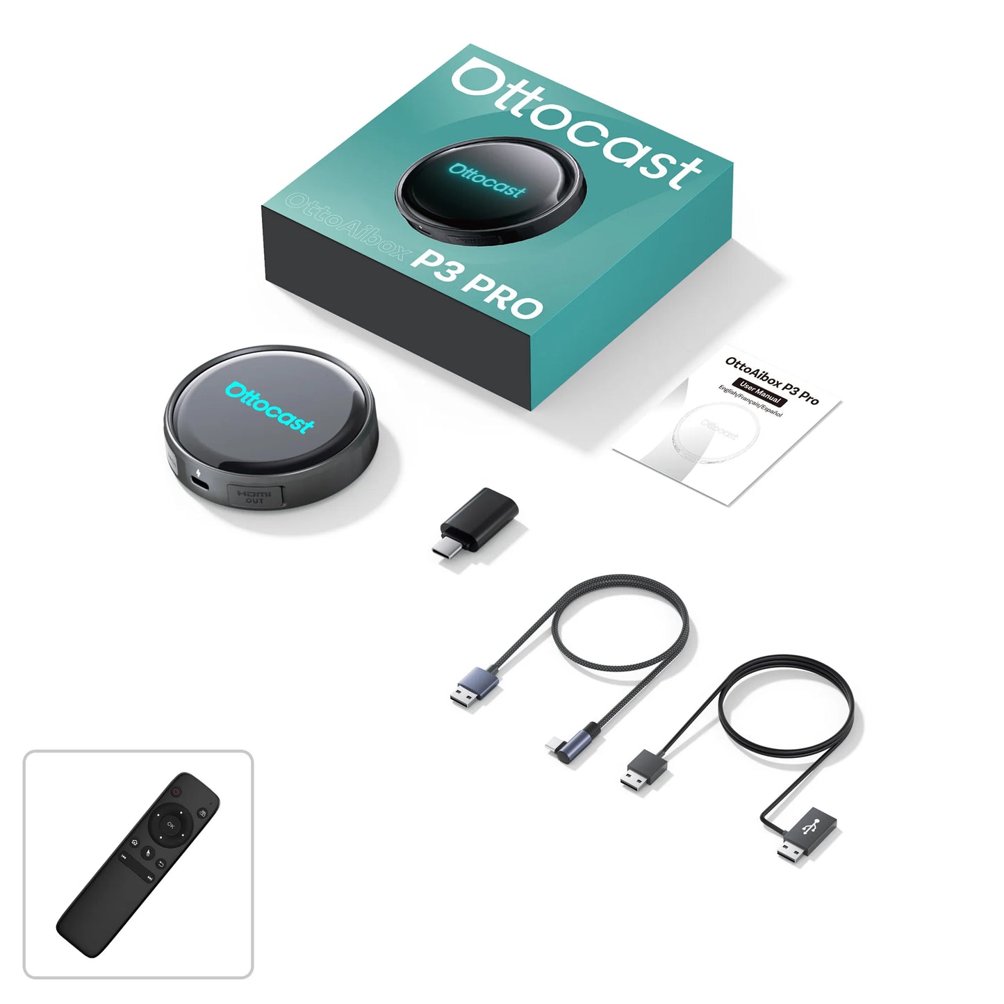 OTTOCAST P3 / P3 PRO Android TV AI Box z HDMI in brezžičnim CarPlayem