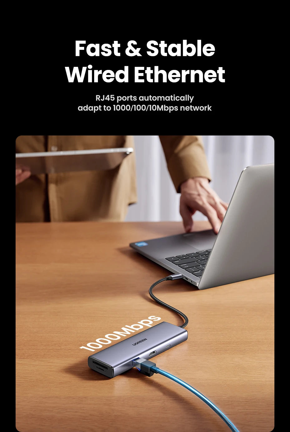 UGREEN 8-v-1 zvezdišče USB-C s 4K60Hz HDMI, gigabitnim Ethernetom, SD/TF, USB-A in USB-C