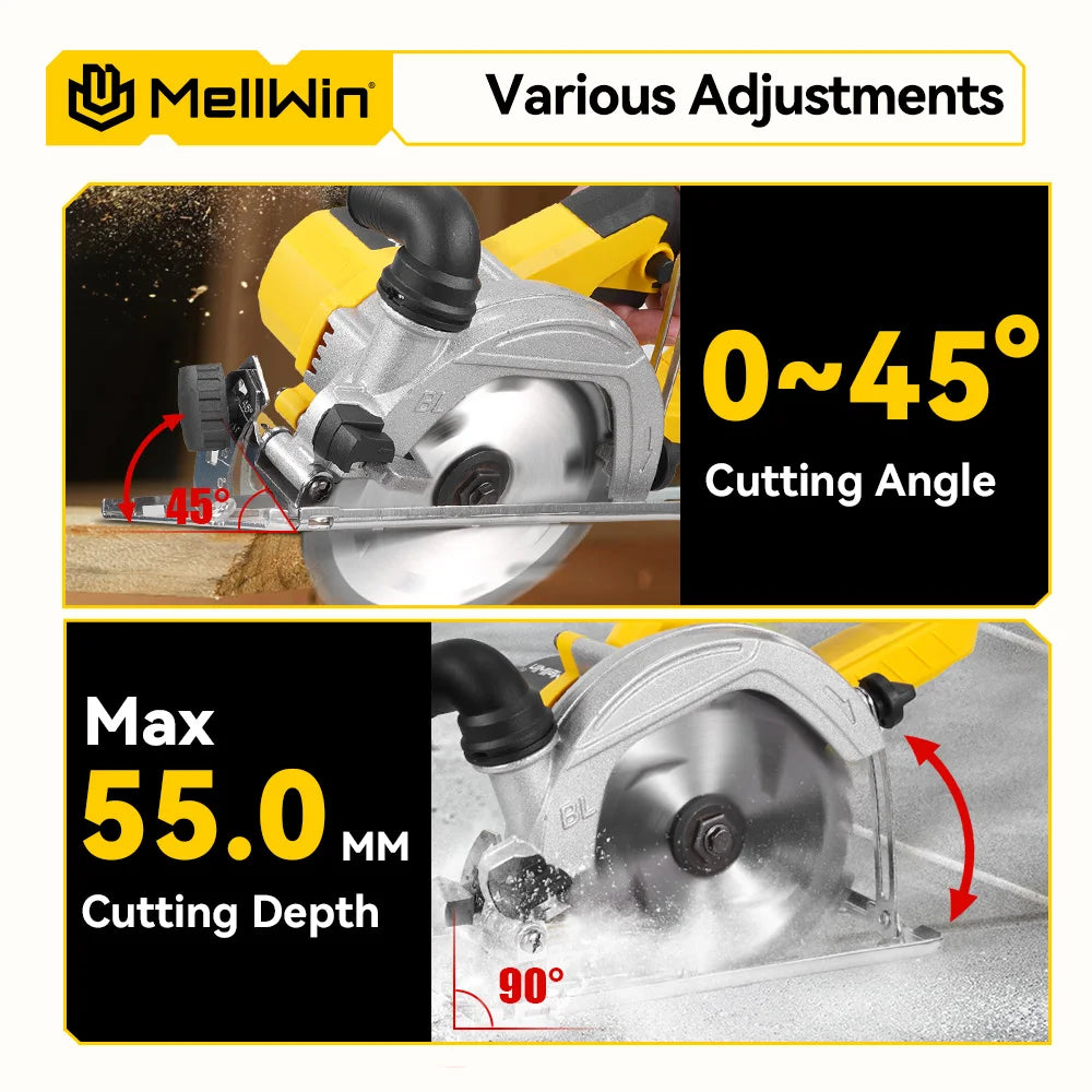 MELLWIN Brushless 6 Inch Electric Circular Saw 3 Gear Cordless Handheld Circular Saw Woodworking Tool For Makita 18V Battery Pin - Limetastore
