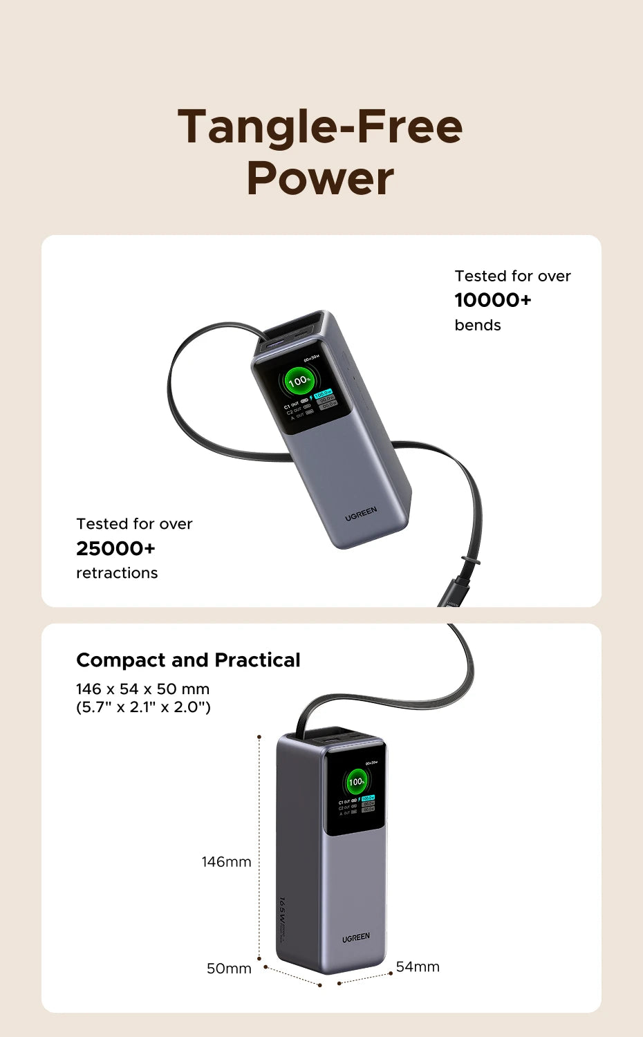 UGREEN Nexode 165W 20000mAh Power Bank – PD3.0 100W Fast Charging Portable USB‑C
