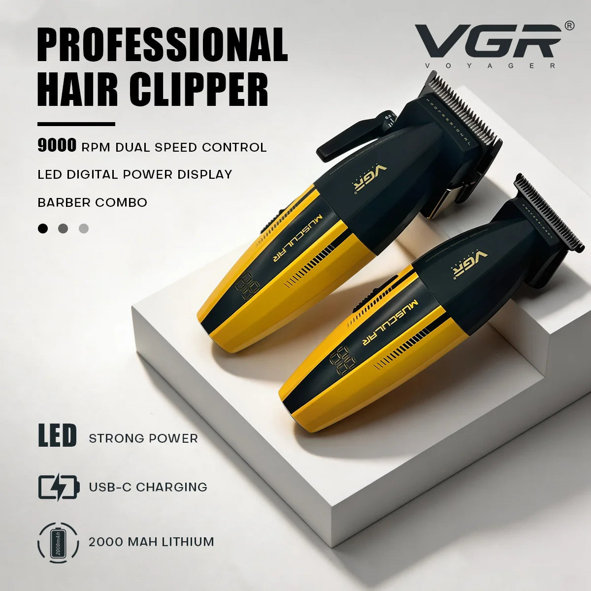 VGR V-285 Professional Hair Clipper – 9,000 RPM, 150-Min Runtime, 6 Combs