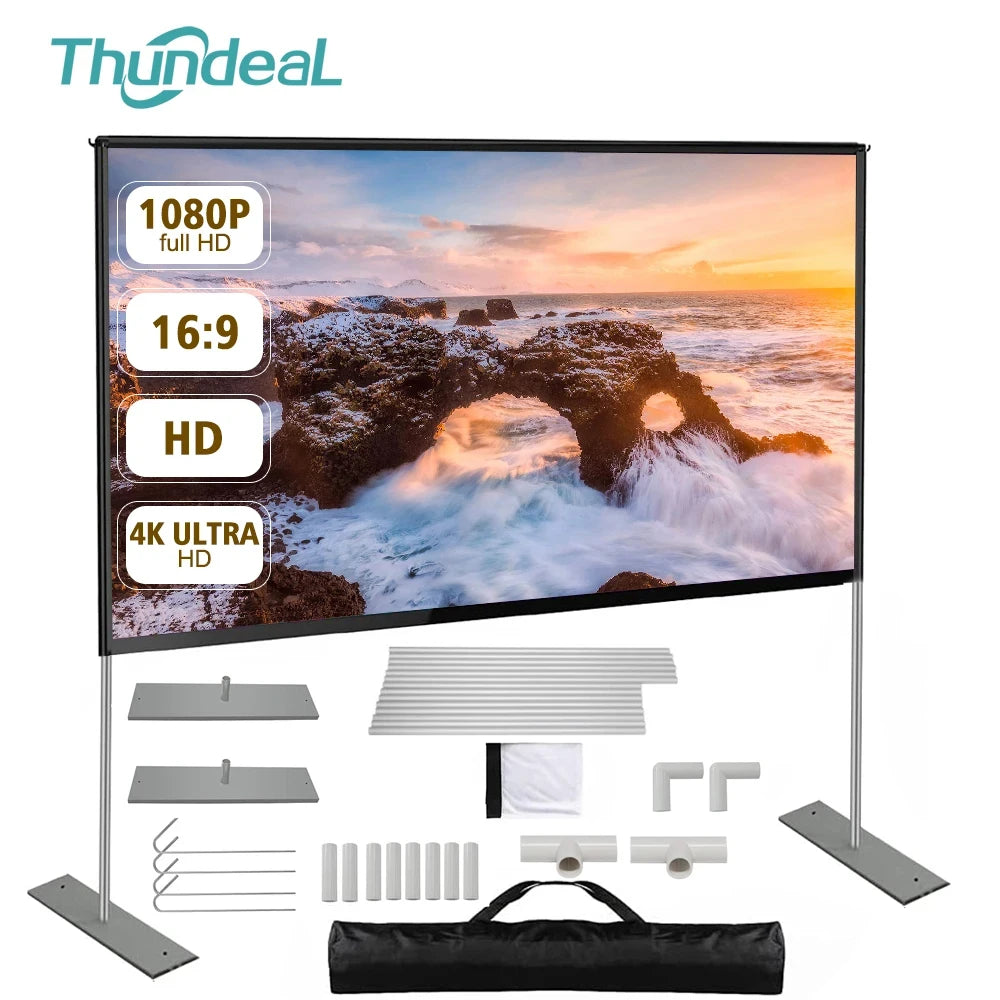 120-inch Premium Portable Projector Screen with Stand – 4K UHD, 3D Supported