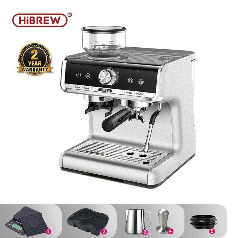 HiBREW H7 – kavni aparat Barista Pro, 20 barov, od zrnja do skodelice | Komercialni kavni aparat s popolnim profesionalnim kompletom
