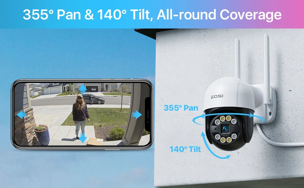 ZOSI 2K 3MP zunanja WiFi PTZ kamera s pomikanjem/nagibanjem – dodatna kamera za sisteme ZOSI NVR