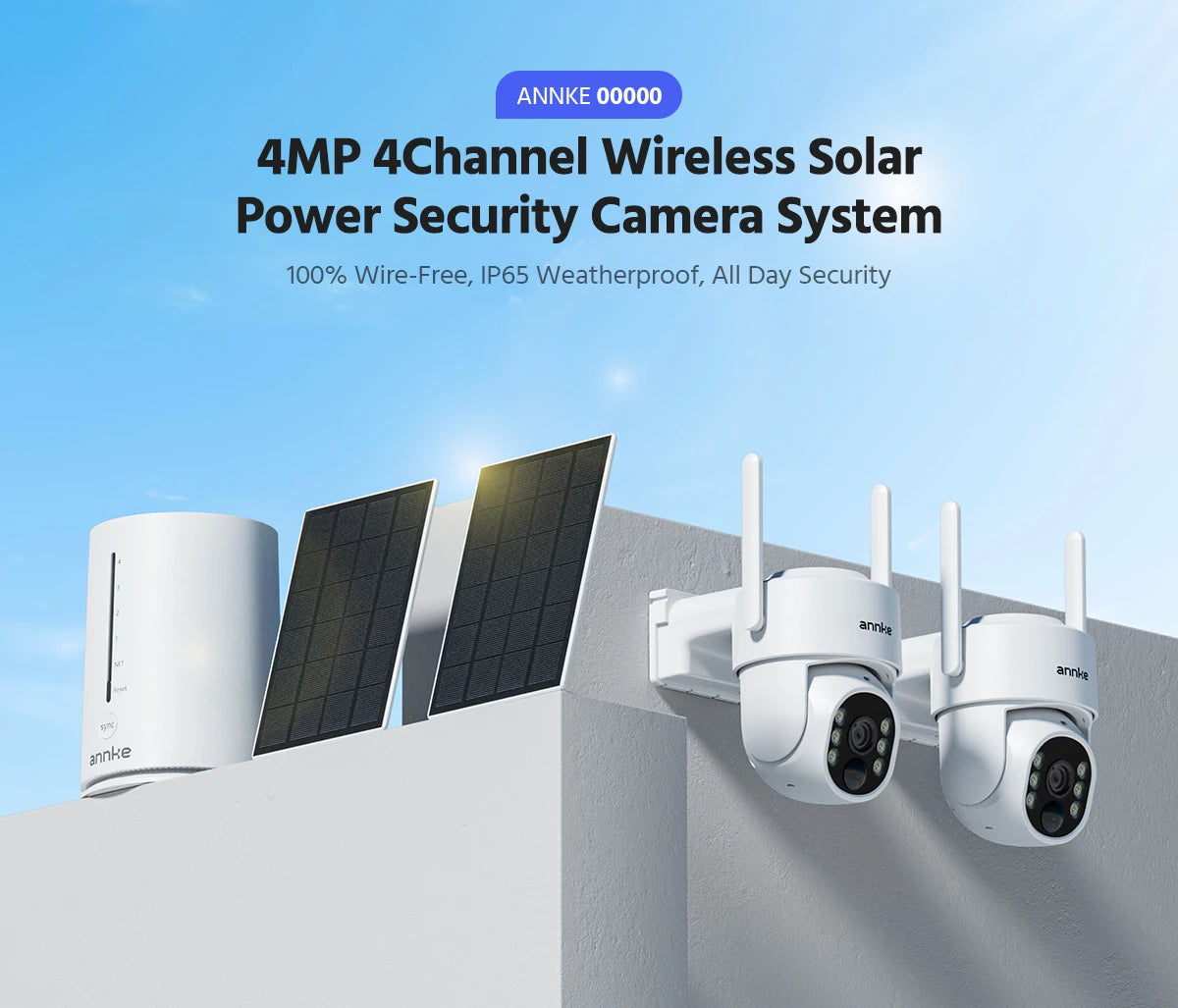 ANNKE 4MP Solar Wireless Camera System | 4CH NVR, Color Night Vision, Dual‑Band WiFi