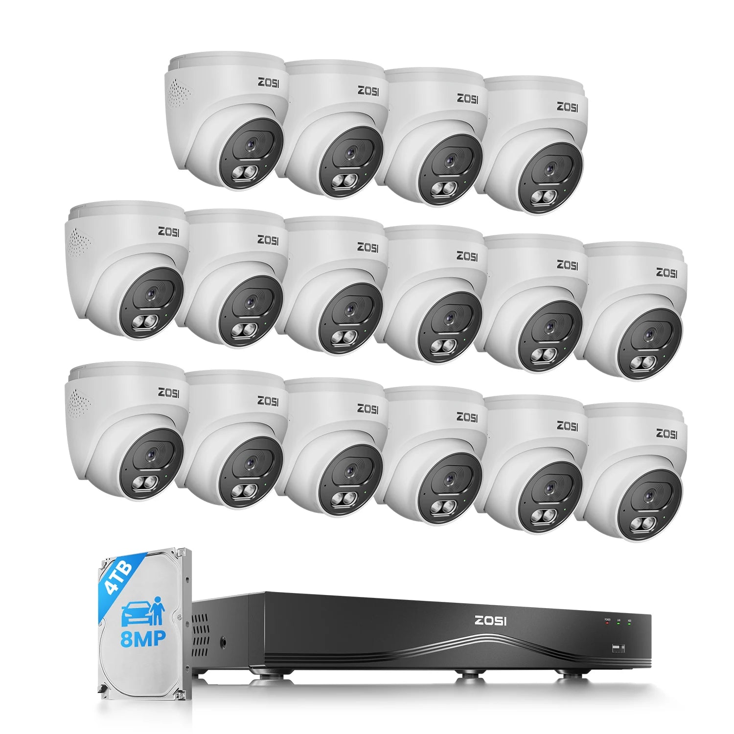 ZOSI 4K 16-kanalni varnostni sistem s kamerami PoE – 8MP notranje/zunanje IP kamere s 16-portnim 32-kanalnim NVR-jem