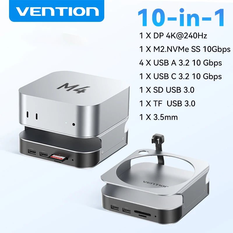 Vention USB‑C Dock for Mac Mini M4/M4 Pro | DP 4K240Hz, M.2 NVMe, USB 3.2 10Gbps, SD/TF
