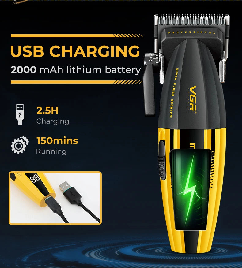 VGR V-285 Professional Hair Clipper – 9,000 RPM, 150-Min Runtime, 6 Combs
